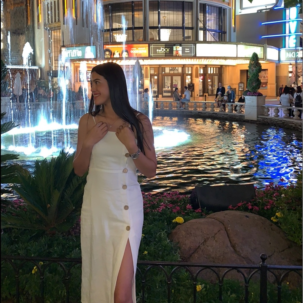 White midi dress with a slit, by Bershka
